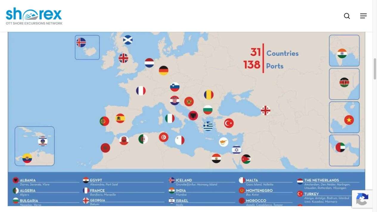 ShoreX – Shore Excursions Network 5 ShoreX – πραγματικό screenshot του χάρτη διεθνούς δικτύου προορισμών